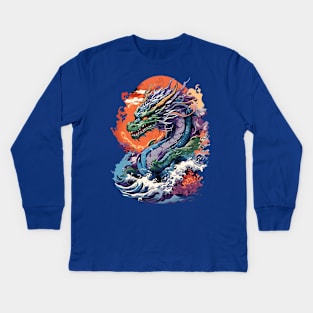 Colorful Water Dragon Design Kids Long Sleeve T-Shirt